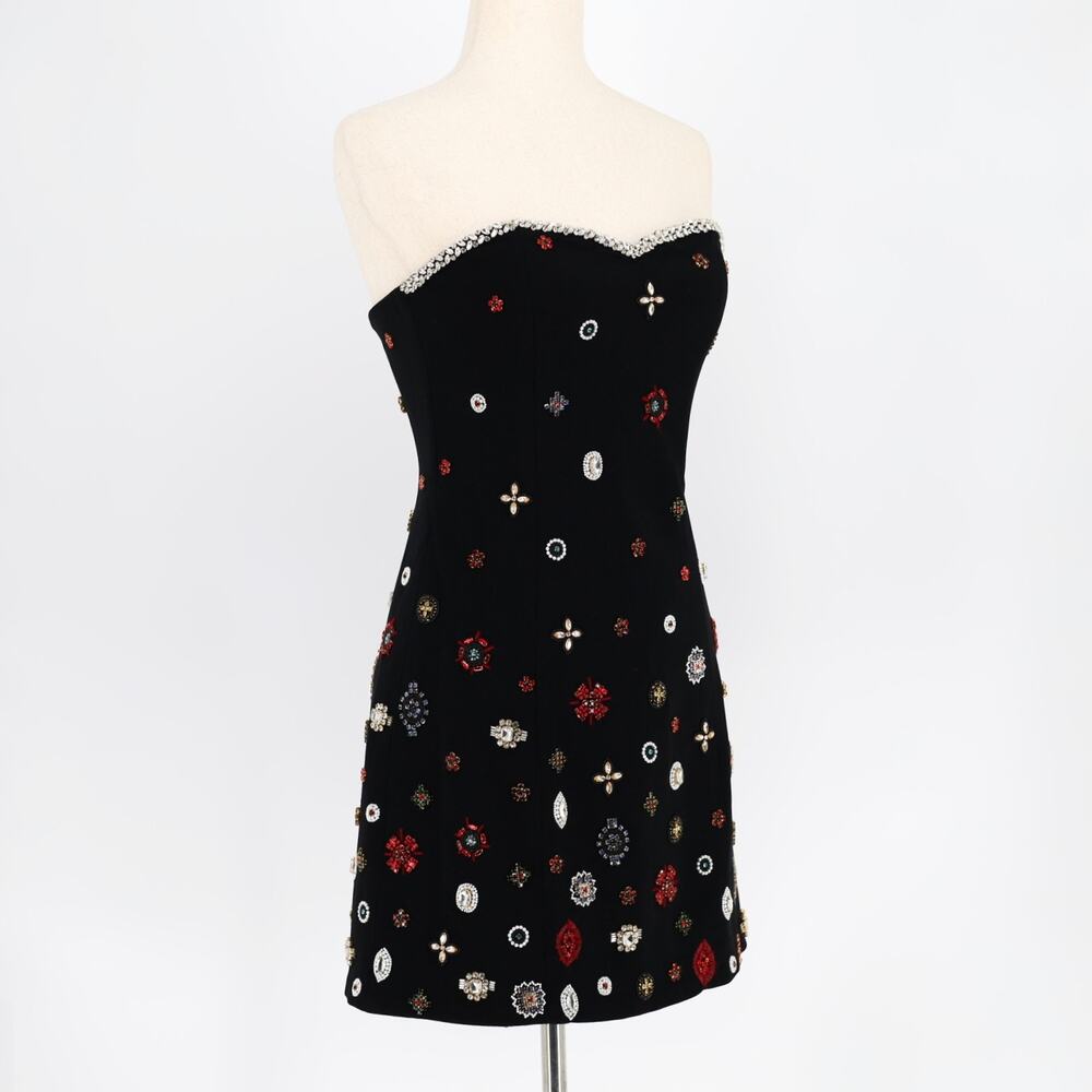 Alice and Olivia Women Black Embellished Iva Strapless Mini Dress Size US 4 - Picture 8 of 12